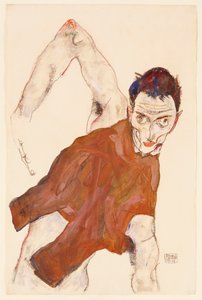 Autoportret w kaftanie z podniesionym prawym łokciem, 1914 autorstwa Egon Schiele