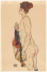 Stojąc nago we wzorzystej szacie autorstwa Egon Schiele