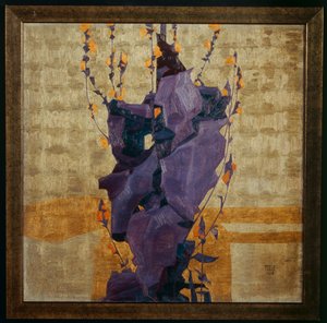 Stylizowany kwiat na dekoracyjnym tle ... (brąz) autorstwa Egon Schiele
