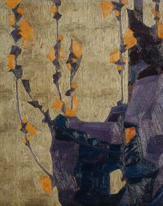 Stylizowany kwiat na dekoracyjnym tle ... (brąz) autorstwa Egon Schiele
