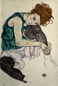 Żona artysty, ok. 1917 (gwasz, akwarela i czarna kredka na papierze) autorstwa Egon Schiele
