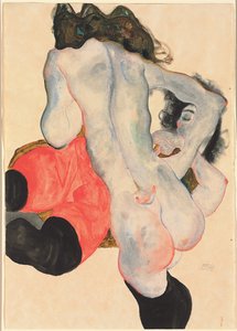 Kobieta w czerwonych spodniach i stojąca nagość kobieca; Leżąca kobieta w czerwonych spodniach i stojąca naga kobieta, 1912