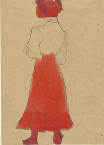 Kobieta w czerwonej spódnicy, ok. 1909. autorstwa Egon Schiele