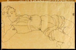 Młoda kobieta leżąca na plecach, 1915 autorstwa Egon Schiele