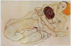 Dwie dziewczyny - Kochająca się para ... (gwasz i ołówek) autorstwa Egon Schiele