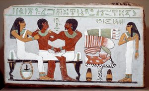 Starożytność egipska: stela grobowa malowana wapieniem przedstawiająca rodzinę Amenemhet (Amenemhat)