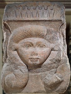 Stolica z głową Hathor uzurpowaną przez Osorkona II (ok. 883-855 pne) z Bubastis, Państwa Środka (granit)