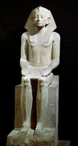 Starożytność egipska: wapienny posąg faraona Amenemheta (Amenemhata) III. XII dynastia. 1910 pne. Z Hawary. Ciemny. 160 cm Kair, Muzeum Egipskie