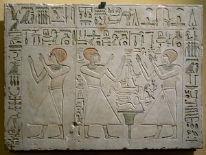 Mery, Hetepuy i Khety, współkanclerze za panowania Senwosreta (Sesostrisa) I, malowana stela wapienna, cywilizacja egipska, Państwo Środka, XII dynastia autorstwa Egyptian 12th Dynasty