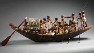 Model łodzi sportowej z grobowca Meketre, ok. 1981-1975 p.n.e. (drewno otynkowane i malowane, len, sznurek lniany, miedź) autorstwa Egyptian 12th Dynasty