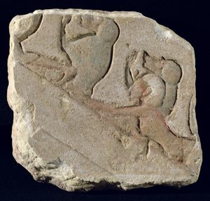 Amenophis IV (Echnaton) z pawianami, Nowe Królestwo (malowany kamień)
