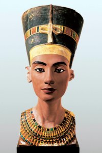 Popiersie egipskiej królowej Nefertiti (1353-1336 pne), żony faraona Amenofisa IV Echnatona autorstwa Egyptian 18th Dynasty