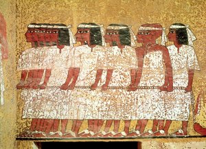 Orszak ciągnący katafalk króla z grobowca Tutenchamona (ok. 1370-52 pne) Nowe Królestwo (malowidło ścienne) autorstwa Egyptian 18th Dynasty