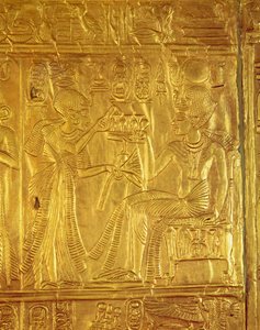 Szczegół ze Złotej Świątyni, z Grobowca Tutanchamona (ok. 1370-1352 pne) Nowe Królestwo (drewno pokryte zaprawą tynkarską pokryte złotą blachą)