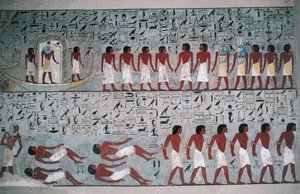 Egipt, Luksor, Dolina Królów, grobowiec Horemheba, malowidła ścienne autorstwa Egyptian 18th Dynasty