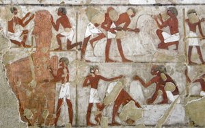 Starożytność egipska: malowidło zdobiące grobowiec Rekhmire (TT100), wezyr XVIII dynastii autorstwa Egyptian 18th Dynasty