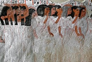 Starożytność egipska: procesja płaczu. Malowanie grobowca Roya (TT255). XVIII dynastia. Z Zachodniego Brzegu Luksoru, Egipt autorstwa Egyptian 18th Dynasty