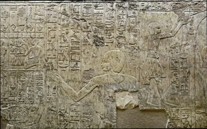 Starożytność egipska: reprezentacja nosicieli ofiar. Płaskorzeźba grobu Wezyra Ramose (XVIII dynastia). Luksor, Teby, Dolina Szlachty Egipt autorstwa Egyptian 18th Dynasty
