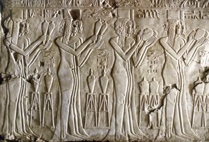 Starożytność egipska: młode dziewczęta składają ofiary. Grób Cheruef (TT 192) (XVIII dynastia) autorstwa Egyptian 18th Dynasty