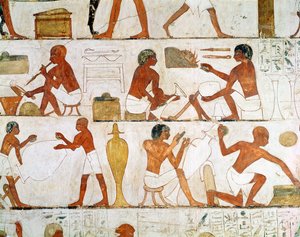 Grawerowanie i polerowanie waz w złocie i srebrze z grobowca Rekhmire autorstwa Egyptian 18th Dynasty