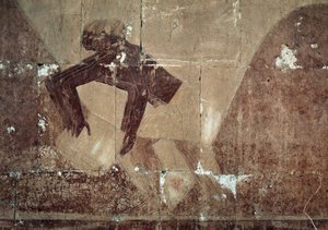 Wymiana żywności, detal sceny przedstawiającej wyprawę do krainy Punt, malowany relief, kolumnada Punt, świątynia grobowa Hatszepsut, Deir el-Bahari, nekropolia tebańska, cywilizacja egipska, Nowe Państwo, XVIII dynastia autorstwa Egyptian 18th Dynasty