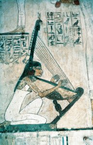 Freski przedstawiające scenę uczty pogrzebowej z udziałem harfisty z Nowego Państwa autorstwa Egyptian 18th Dynasty