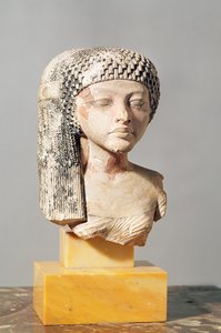Głowa księżniczki z rodziny Echnatona, Nowe Królestwo (malowany wapień) (patrz także 107940, 116813, 370210)
