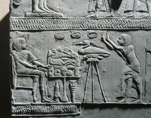 Horemheb jedzący posiłek pogrzebowy, relief z grobowca Horemheba w Sakkarze autorstwa Egyptian 18th Dynasty