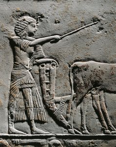 Horemheb orzący ziemię na Polach Iaru, relief z grobowca Horemheba w Sakkarze, detal autorstwa Egyptian 18th Dynasty