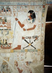 Menna nadzorujący swoich pracowników na polach, fragment fresków w przedsionku Grobowca Menny, Nekropolia Szejka Abd el Qurnah, Luksor, Teby (lista światowego dziedzictwa UNESCO autorstwa Egyptian 18th Dynasty