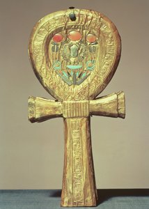 Lustro w kształcie ankh, z grobowca Tutanchamona (ok. 1370-52 pne) Nowe Królestwo (pozłacane drewno inkrustowane pastą szklaną)