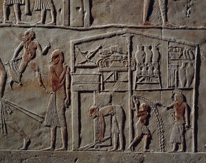 Pawilon dla wysokiego rangą oficera lub głównodowodzącego, relief, grobowiec Horemheba, Sakkara, cywilizacja egipska, Nowe Państwo, dynastia XVIII autorstwa Egyptian 18th Dynasty