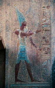 Faraon z koroną Górnego Egiptu, Świątynia grobowa Hatszepsut, Deir el-Bahari, Nekropolia Tebańska (Lista Światowego Dziedzictwa UNESCO) autorstwa Egyptian 18th Dynasty