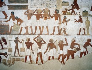 Garncarzy i robotnicy, fragment fresków w grobowcu Rekhmire, Nekropolia Szejka Abd el Qurnah, Luksor, Teby (Lista Światowego Dziedzictwa UNESCO autorstwa Egyptian 18th Dynasty