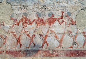Scena procesji, wschodnia ściana, górny dziedziniec, świątynia grobowa Hatszepsut, Deir el-Bahari, nekropolia tebańska (lista światowego dziedzictwa UNESCO) autorstwa Egyptian 18th Dynasty
