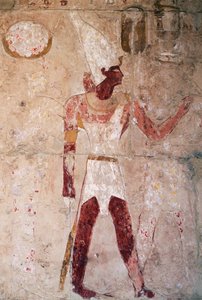 Relief przedstawiający Thutmose III w koronie Dolnego Egiptu, świątynia grobowa królowej Hatszepsut, Deir el-Bahri, nekropolia tebańska (lista światowego dziedzictwa UNESCO) autorstwa Egyptian 18th Dynasty