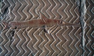Kalojen esitys, Puntin kuningaskunnan kohtaukset, keskuspylväikön eteläseinä, Hatshepsutin ruumistemppeli, Deir el-Bahari, Luxor, Thebes (Unescon maailmanperintöluettelo puola) autorstwa Egyptian 18th Dynasty