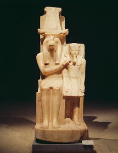 Sobek ofiarowując Ankh Amenhoteopowi III (ok. 1417-1379 pne) Nowe Państwo (alabaster)