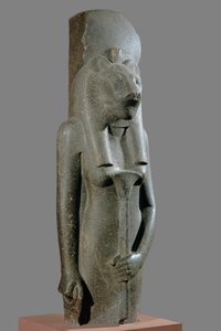 Bogini Sekhmet trzymająca berło w formie łodygi papirusu ... autorstwa Egyptian 18th Dynasty