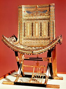Tron kościelny faraona, z grobu Tutanchamona (ok. 1370-52 pne) Nowe Królestwo (inkrustowane drewno) (patrz także 59232)