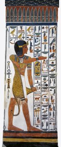 Egipt, Teby, Luksor, Dolina Królowych, Grób Nefertari, malowidło ścienne boga Horusa w komorze grobowej z XIX dynastii autorstwa Egyptian 19th Dynasty