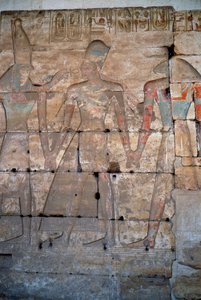 Starożytność egipska: fragment płaskorzeźby świątyni Sethi I w Abydos autorstwa Egyptian 19th Dynasty