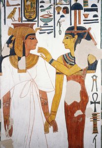 Nefertari spotyka boginię Izydę, fresk, fasada czwartego filaru skierowana na północ, komora grobowa, Grobowiec Nefertari (QV66), Dolina Królowych, Teby (Lista Światowego Dziedzictwa UNESCO autorstwa Egyptian 19th Dynasty