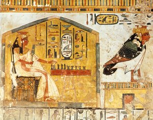 Nefertari grająca w senet, fragment malowidła ściennego z grobowca królowej Nefertari, Nowe Królestwo autorstwa Egyptian 19th Dynasty