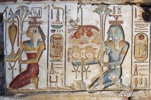 Scena składania ofiary, relief, świątynia Ramzesa II, Abydos, Egipt, cywilizacja egipska, Nowe Państwo, XIX dynastia (zdjęcie ilustracyjne) autorstwa Egyptian 19th Dynasty