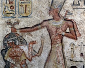 Ramzes II trzymający więźniów za włosy, detal, cywilizacja egipska, Nowe Państwo, dynastia XIX autorstwa Egyptian 19th Dynasty