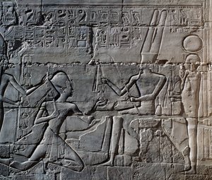 Seti I:n kampanjat Syyriassa ja Palestiinassa, helpotus, Great Hypostyle Hallin pohjoinen ulkoseinä, Karnakin temppelikompleksi (Unescon maailmanperintöluettelo polish autorstwa Egyptian 19th Dynasty