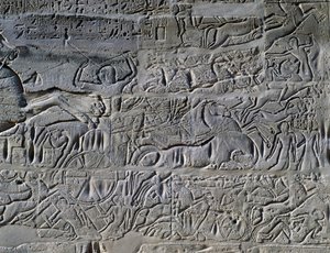Kampanie Setiego I w Syrii i Palestynie, relief, północna zewnętrzna ściana Wielkiej Sali Hypostylowej, kompleks świątynny w Karnaku (Lista światowego dziedzictwa UNESCO) autorstwa Egyptian 19th Dynasty