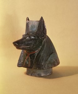 Zatyczka ze słoja kanopskiego w kształcie głowy Duamutef, New Kingdom (ceramiczna)