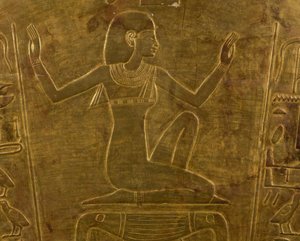 Bogini Izyda, dekoracyjny detal sarkofagu królowej Tuji, matki Ramzesa II, złocone drewno, cywilizacja egipska, Nowe Państwo, XIX dynastia autorstwa Egyptian 19th Dynasty